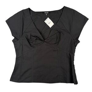 Madewell Black Cotton Twist Front Short Sleeve Top Size 6